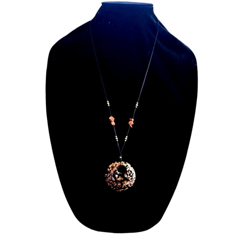 Free People Woven Cord Necklace with Tiger’s Eye Murano Glass Pendant NWT - Picture 2 of 4